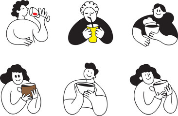 Vector illustration of children, boy and girl, set of women silhouettes, and cartoon couple icon with a heart drawing