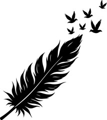 Obraz premium feather vector illustration, feather, bird, pen, vector, illustration, quill, wing, set, symbol, plume, art, silhouette, icon, drawing, pattern, design, decoration, ink, light, sign, animal, nature, e