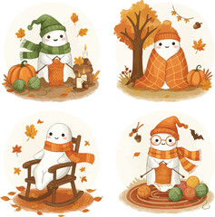 Adorable snowman fall scenes with pumpkins and autumn leaves adorable snowman fall scenes