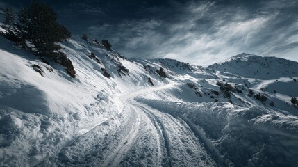 Dazzling morning snow adventures in the heart of the european alps. True vision. Majestic alpine landscape with glistening fresh snow and sunlit skies. Photojournalism. News style.