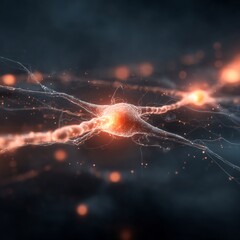 Abstract glowing neuron and neural network illustration, symbolizing active brain processes, artificial intelligence, or scientific research.