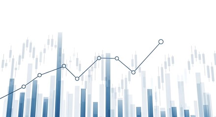 Upward trending line graph with vertical bars, illustrating growth and financial data on a white background.