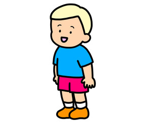 立って話す金髪の男の子