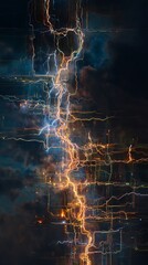 Abstract Glowing Energy Lines Forming Digital Network Grid with Dynamic Lightning Effect