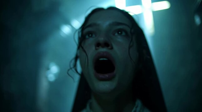 Paranormal thing in horror movie. A female exorcist got hypnotized and cursed by an invisible spirits. Spectre