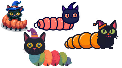 funny cartoon animal and cat set with halloween theme