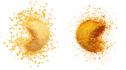 Two abstract organic shapes made of small particles isolated on transparent background