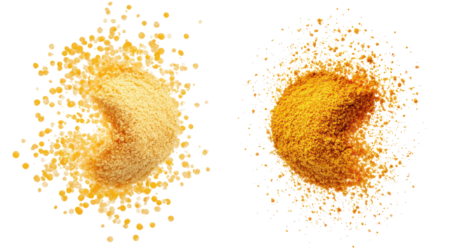 Two abstract organic shapes made of small particles isolated on transparent background