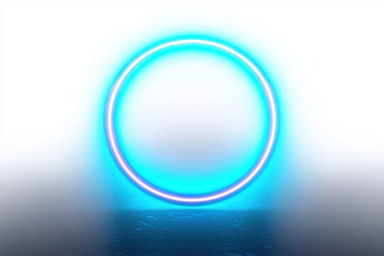 Glowing circular neon ring emitting blue and purple light with soft gradient background creating futuristic and calming atmosphere