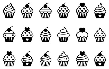 Collection of stylized cupcake icons. set of cupcake icons