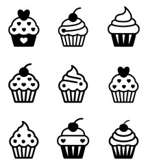 Collection of cupcake icons. set of cupcakes