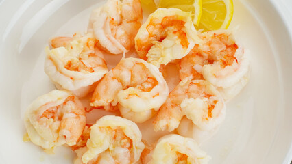 Stir fried shrimp with butter, close up