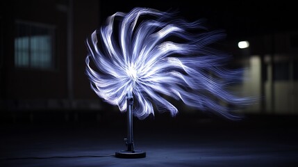 Abstract Dynamic Light Painting with Swirling Blue and White Trails