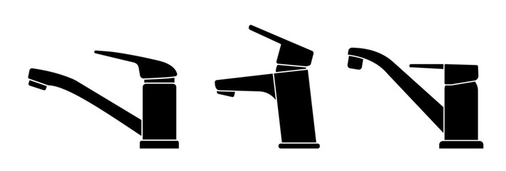 Faucet icons collection. Water faucet or tap icon. Kitchen water faucet . Plumbing set isolated tap shower icons