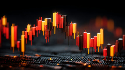 stock and candlestick graph on crash with showing downward yellow abstract red financial dark background illustrating trend chart market concept. 3d rendering 85377984 1