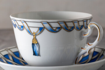 Fiocco Grace Cup & Saucer Blue Ribbon Design Italy 2000s