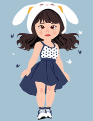 cute girls illustrations print vector art