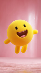 Happy yellow plush character smiling on pink background expressing joy and playfulness