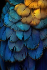 Obraz premium Close-up of layered vibrant blue and gold feathers showing detailed texture and delicate structure, evoking a sense of natural beauty and elegance