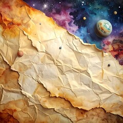 Wrinkled parchment with planets
