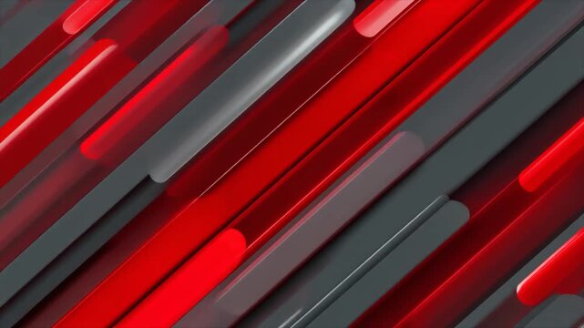 Bright red and grey abstract tech geometric motion background with glossy stripes new