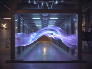 Abstract Glowing Light Wave in Futuristic Technology Tunnel