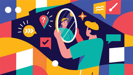 Illustration Of Content Creator Holding Up A Mirror, But The Reflection Shows Their Audience's Expectations Instead Of Their Face Vector Design Template