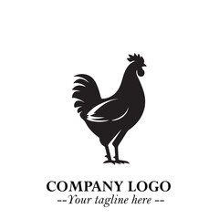 Fototapeta premium Chicken Logo Symbol Black on White Background in Minimalist Modern Vector Design for Farm Branding
