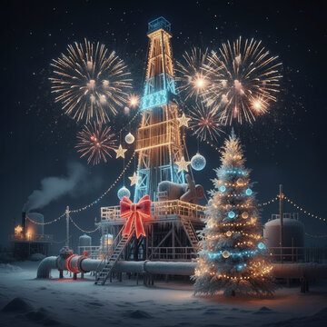 Oil Rig Christmas Celebration 2025 with Fireworks
