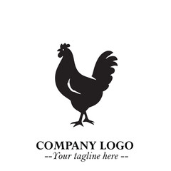 Chicken Logo Symbol Black on White Background in Minimalist Modern Vector Design for Farm Branding