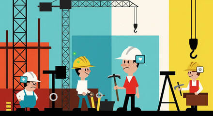 UPA 1950's style The Connected and Safe Construction Site of the Future