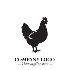Chicken Logo Symbol Black on White Background in Minimalist Modern Vector Design for Farm Branding