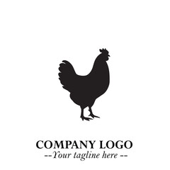 Chicken Logo Symbol Black on White Background in Minimalist Modern Vector Design for Farm Branding