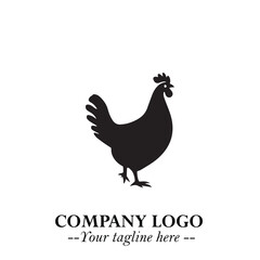 Chicken Logo Symbol Black on White Background in Minimalist Modern Vector Design for Farm Branding