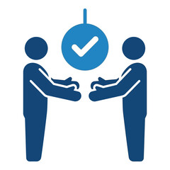 Vector art of two people reaching an agreement, a check mark hanging above them