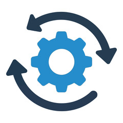 Vector art of blue gear icon with circular arrows represents process