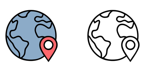 Earth globe with location pin icon set