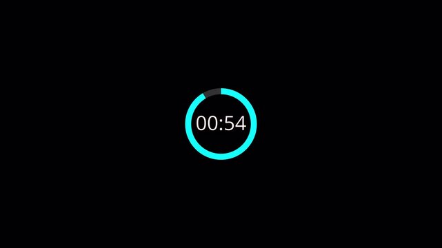 One minute countdown animation from 60 seconds to 0 second with alpha channel, 1 minute countdown timer