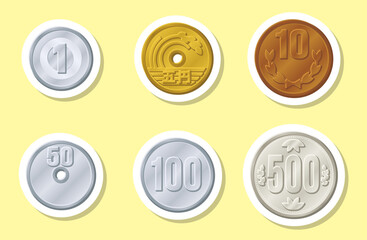 日本の硬貨 お金 コイン ラベル シール