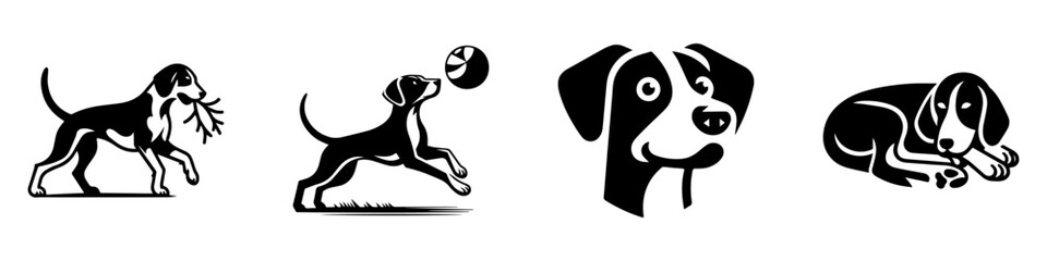 Dog silhouettes in various poses perfect for design projects and branding.