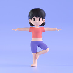3D rendering yoga fitness exercise character