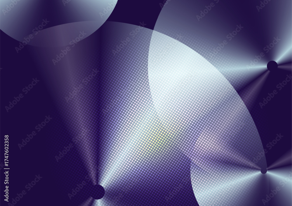 Sticker abstract glossy violet metallic circles and squares dots futuristic background
