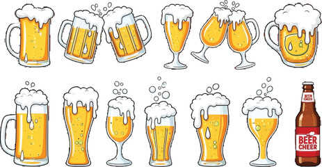 Raise a glass to good times with this bubbly beer collection! Perfect for happy hour ads, party invites, and brewery promotions, guaranteed fun illustrations