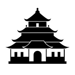 Fototapeta premium Traditional Asian Temple or Pagoda Icon: Black Silhouette of an Ancient Oriental Building
