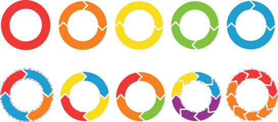 Vibrant circular arrow diagrams showcasing process flow, cycles, and progress in a modern, colorful presentation style perfect for business insights.
