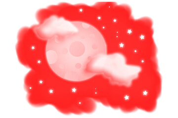 Abstract dark red nebula cloud with scattered stars on black background
