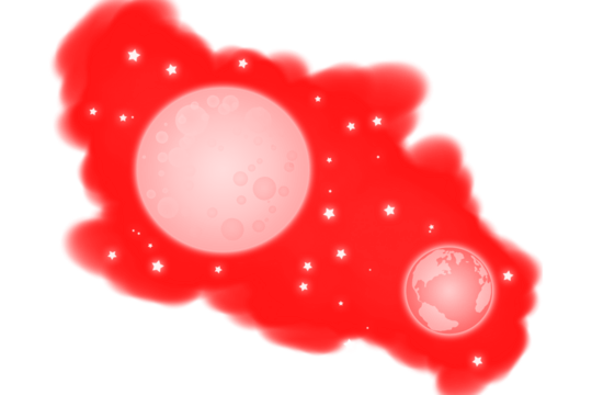 Abstract red organic shape with dark circles and speckles on black background