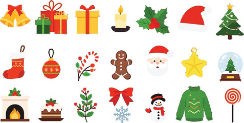 Spread holiday cheer with these festive vector icons perfect for Christmas designs, marketing materials, and bringing seasonal warmth to any project!