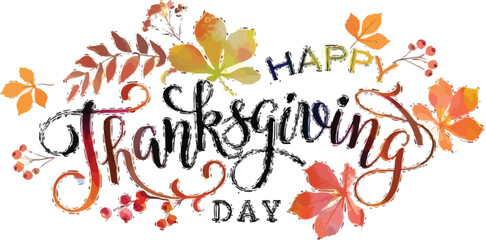 Joyful Thanksgiving Day greeting with vibrant fall foliage, perfect for holiday cards, invitations, and seasonal marketing campaigns this autumn