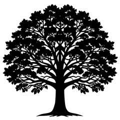 Fototapeta premium Black and white vector silhouette of a tree with branches and leaves